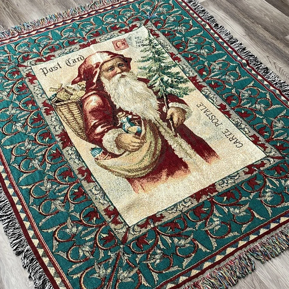 Postcards to Santa cotton tapestry throw 50x60” USA made in North Carolina NEW